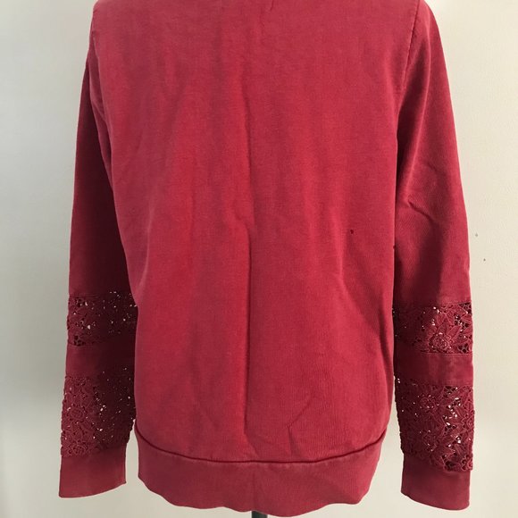 Lucky Lotus California Sz M Cotton Embroidered Lace Trim Knit Red Top - Picture 4 of 9